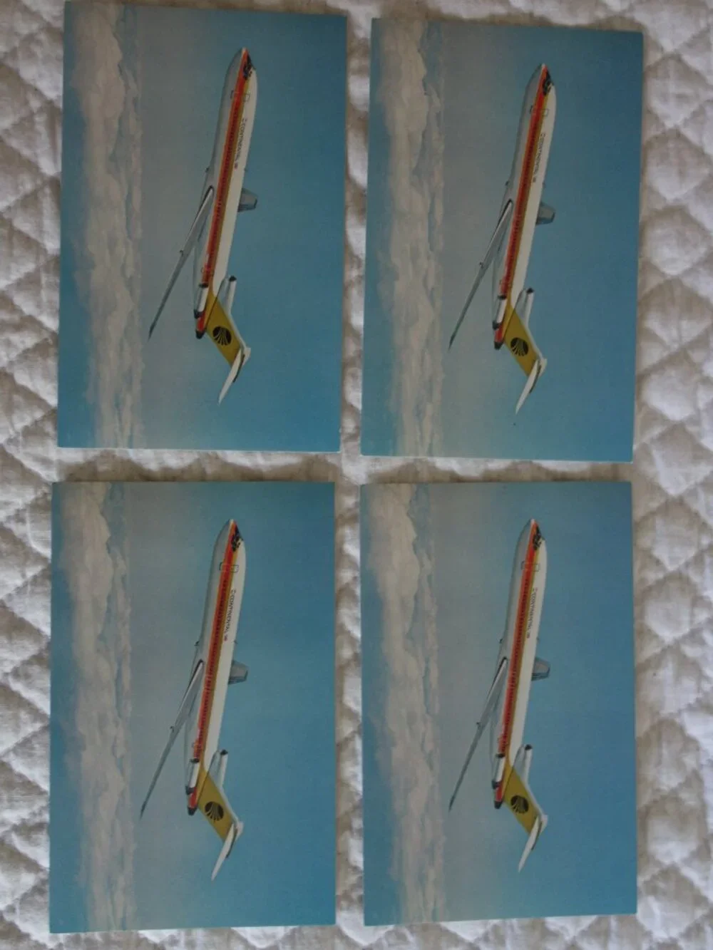 Lot of 4 unused Vntg CONTINENENTAL AIRLINES Postcards – Boeing 727 Tristar